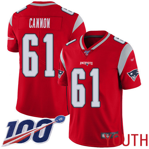 New England Patriots Football #61 100th Season Inverted Limited Red Youth Marcus Cannon NFL Jersey->women nfl jersey->Women Jersey